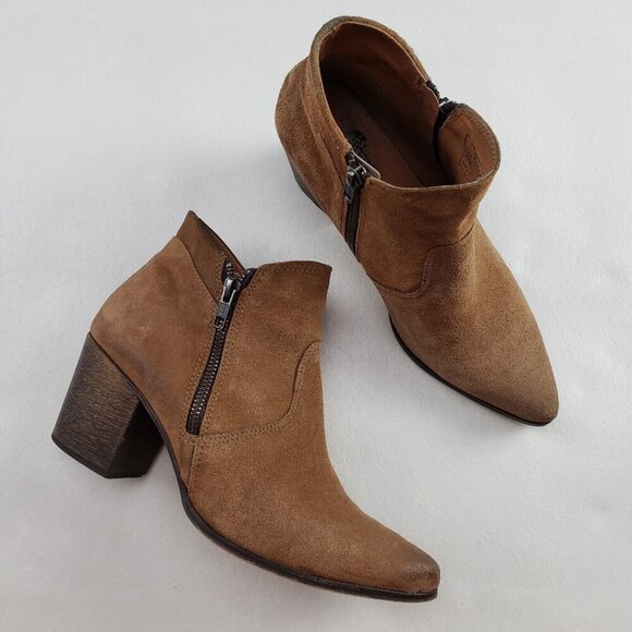 Freebird Rock Suede Ankle Boot Womens 9 Brown Side Zip Heeled Pointed Toe Bootie - Picture 1 of 13